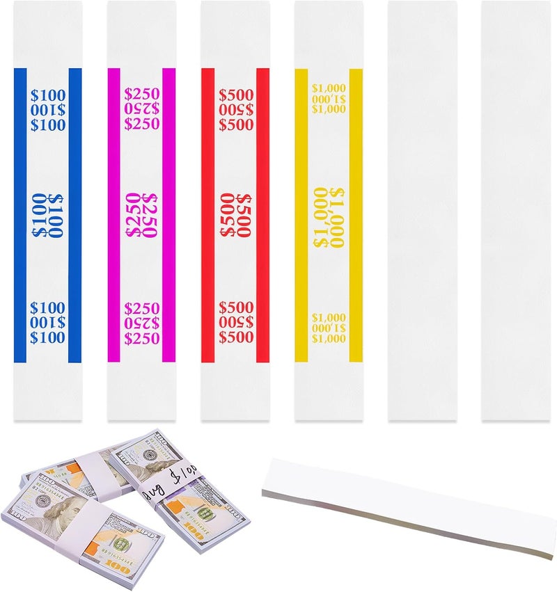 Bolsdoic 300pcs Currency Straps for Cash Organization，4 Colors Self Adhesive Money Wrappers for Bills，Money Band Bill Wrappers for Banks, Businesses, and Home - Image 1